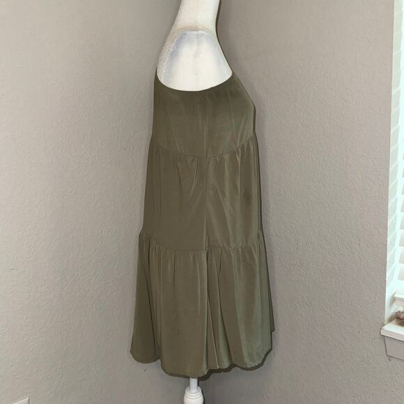 KIRUNDO One Shoulder Mini Baby Doll Khaki Green Dress Boho Women's Size Small - Picture 2 of 9